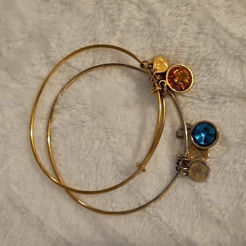 Alex And Ani Gold Bangles With Orange And Turquoise Gem